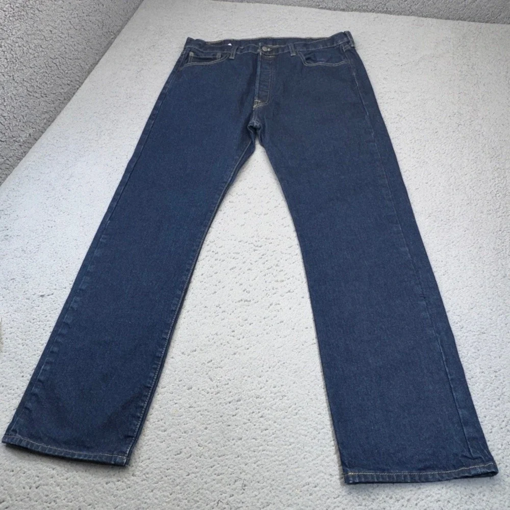 Levis 501 Original Mens‎ 36x30 Blue Dark Wash Stretch Button Fly Jeans 5 Pocket